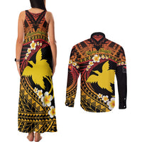 Melanesian Papua New Guinea Couples Matching Tank Maxi Dress and Long Sleeve Button Shirt Plumeria Bird of Paradise Tribal LT9 - Polynesian Pride