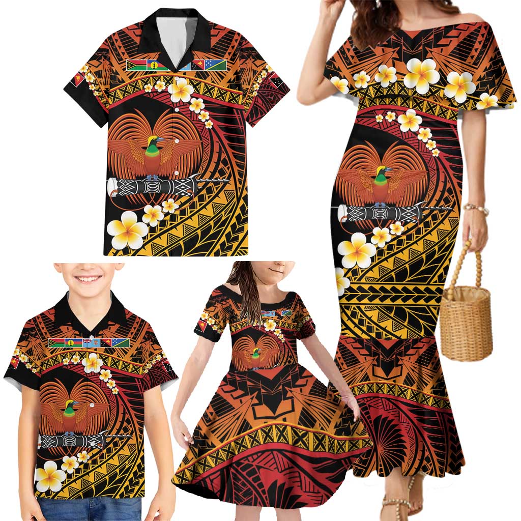 Melanesian Papua New Guinea Family Matching Mermaid Dress and Hawaiian Shirt Plumeria Bird of Paradise Tribal LT9 - Polynesian Pride