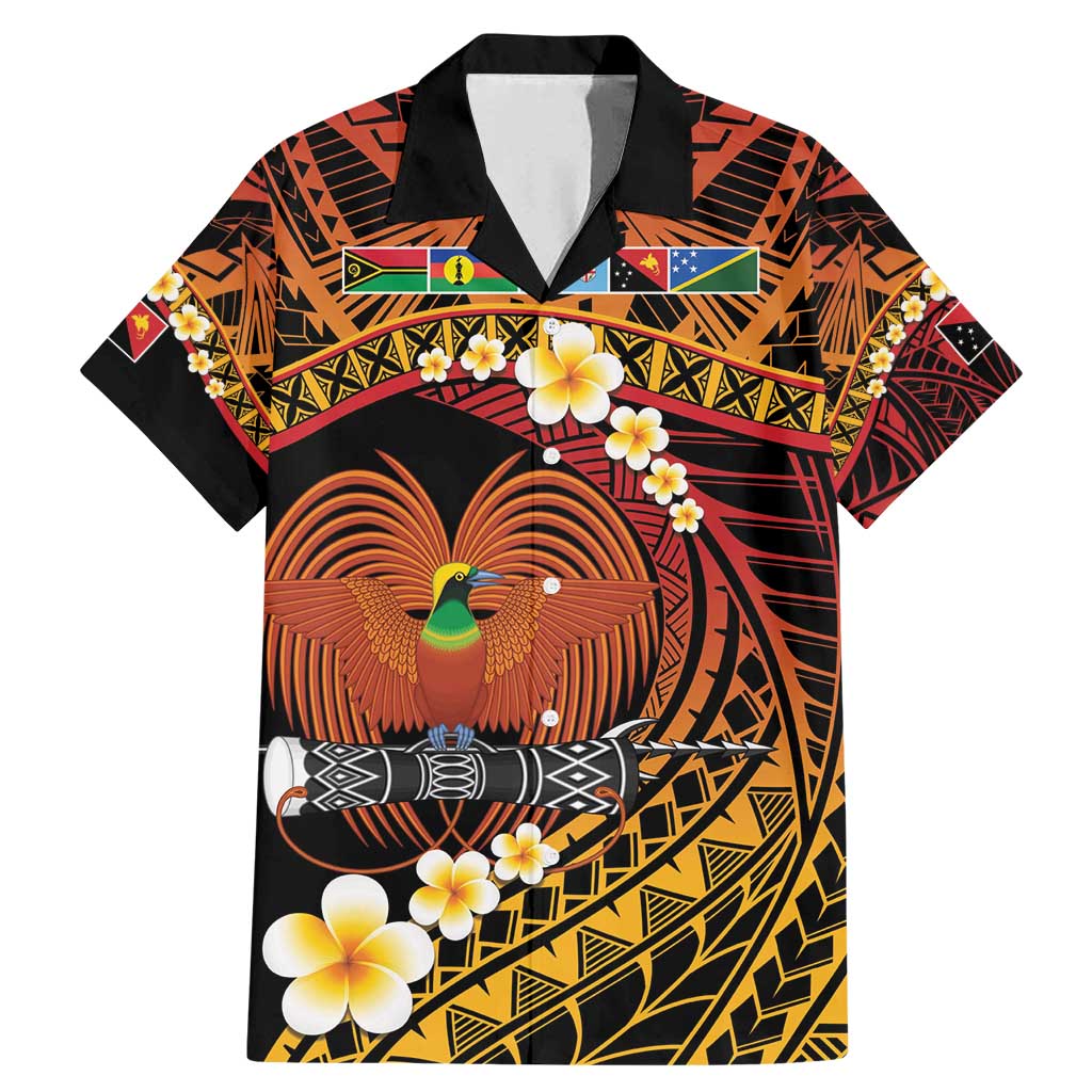 Melanesian Papua New Guinea Family Matching Mermaid Dress and Hawaiian Shirt Plumeria Bird of Paradise Tribal LT9 Dad's Shirt - Short Sleeve Red - Polynesian Pride