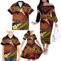 Melanesian Papua New Guinea Family Matching Off The Shoulder Long Sleeve Dress and Hawaiian Shirt Plumeria Bird of Paradise Tribal LT9 - Polynesian Pride