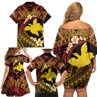 Melanesian Papua New Guinea Family Matching Off Shoulder Short Dress and Hawaiian Shirt Plumeria Bird of Paradise Tribal LT9 - Polynesian Pride
