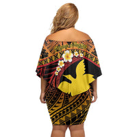 Melanesian Papua New Guinea Family Matching Off Shoulder Short Dress and Hawaiian Shirt Plumeria Bird of Paradise Tribal LT9 - Polynesian Pride