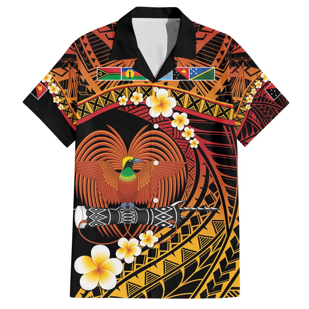 Melanesian Papua New Guinea Family Matching Puletasi and Hawaiian Shirt Plumeria Bird of Paradise Tribal LT9 Dad's Shirt - Short Sleeve Red - Polynesian Pride