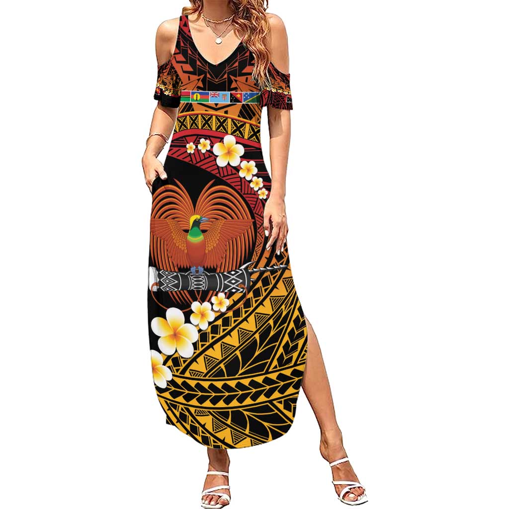 Melanesian Papua New Guinea Family Matching Summer Maxi Dress and Hawaiian Shirt Plumeria Bird of Paradise Tribal LT9 Mom's Dress Red - Polynesian Pride