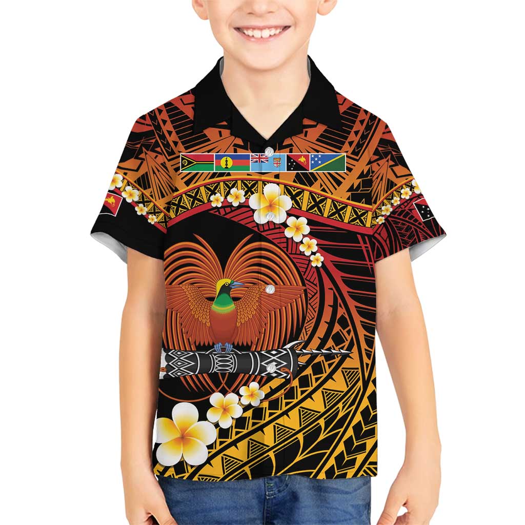Melanesian Papua New Guinea Family Matching Summer Maxi Dress and Hawaiian Shirt Plumeria Bird of Paradise Tribal LT9 Son's Shirt Red - Polynesian Pride