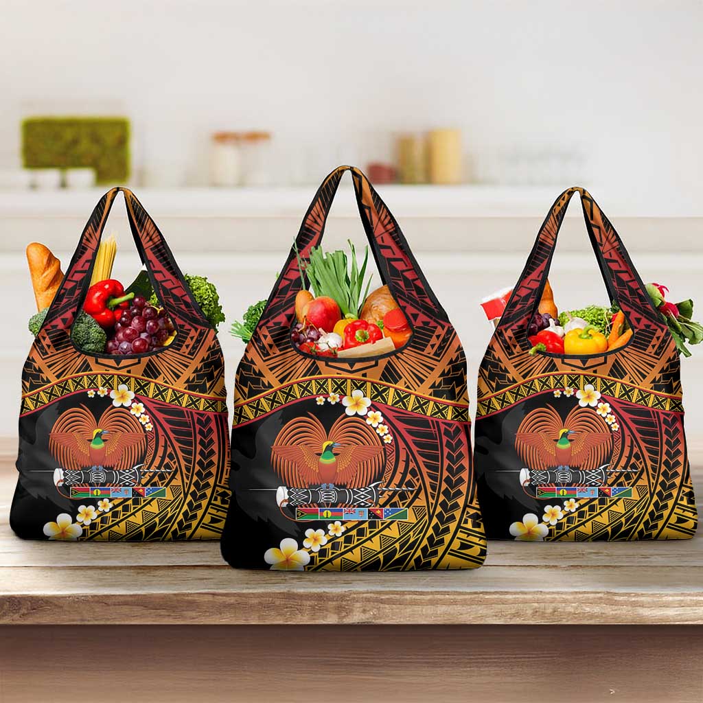 Melanesian Papua New Guinea Grocery Bag Plumeria Bird of Paradise Tribal LT9 3-pack One Size Red - Polynesian Pride