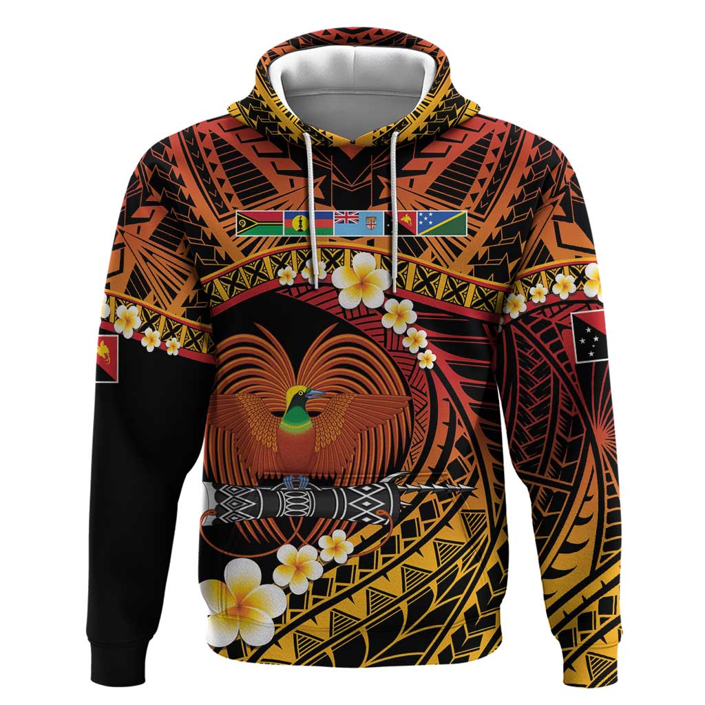 Melanesian Papua New Guinea Hoodie Plumeria Bird of Paradise Tribal LT9 Pullover Hoodie Red - Polynesian Pride