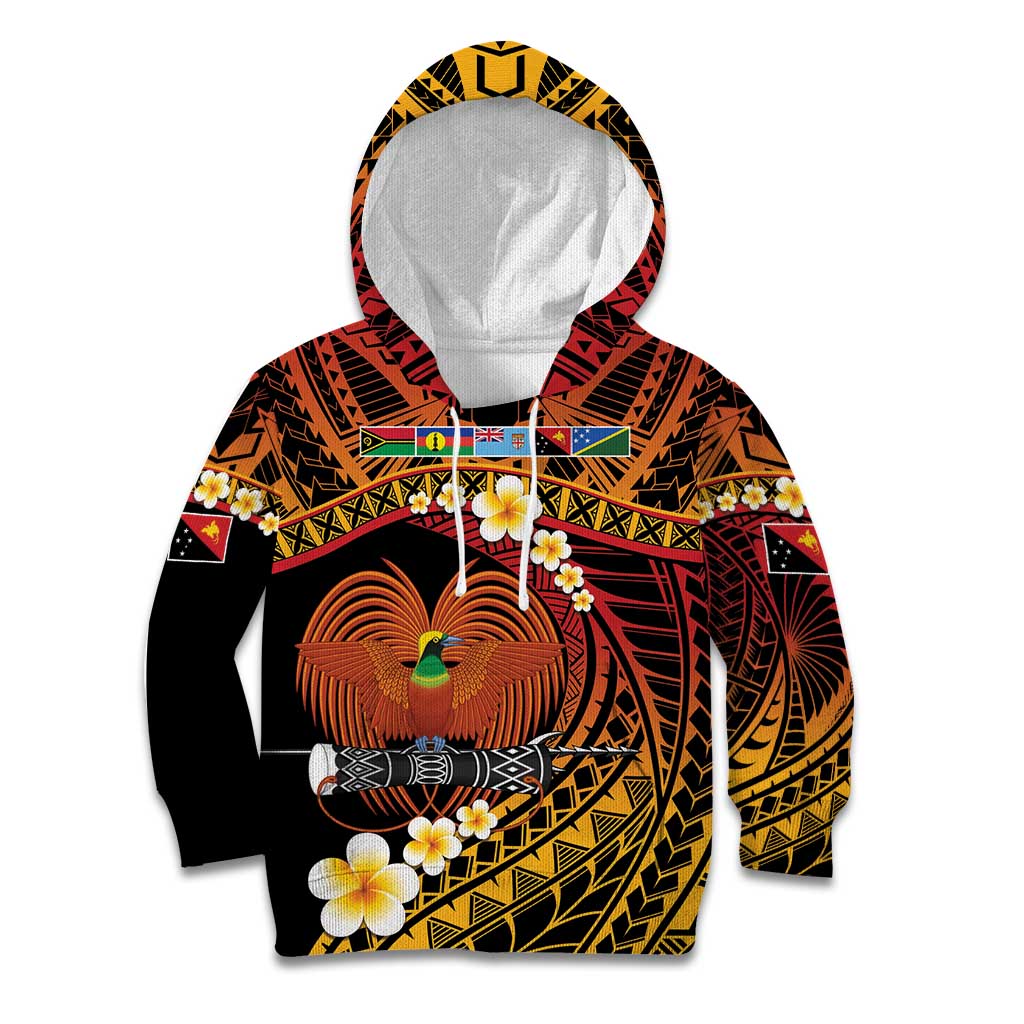 Melanesian Papua New Guinea Kid Hoodie Plumeria Bird of Paradise Tribal LT9 Hoodie Red - Polynesian Pride