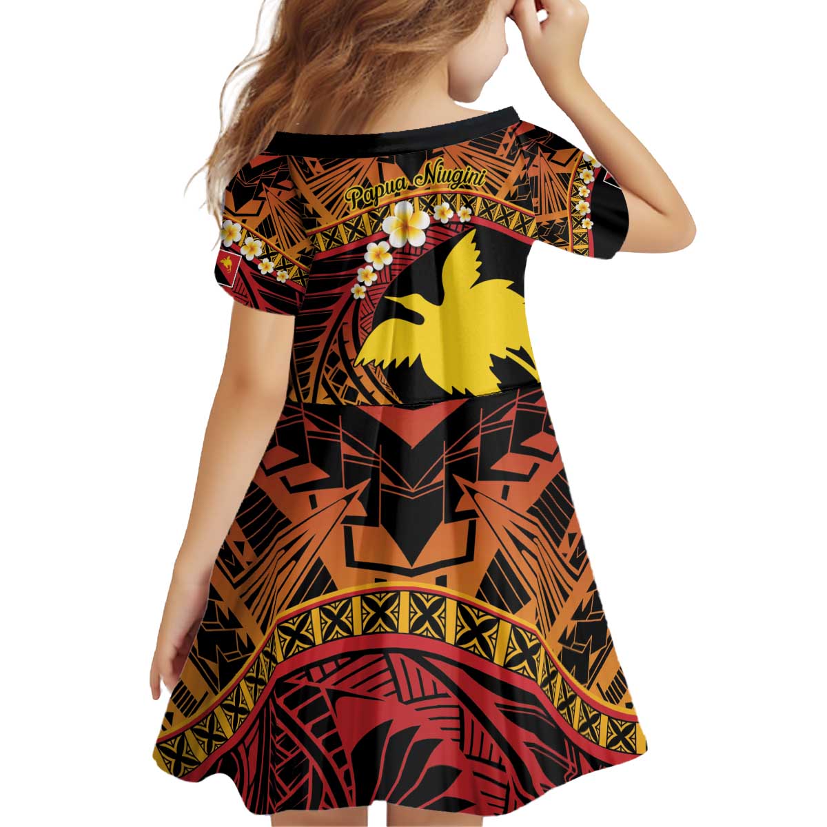 Melanesian Papua New Guinea Kid Short Sleeve Dress Plumeria Bird of Paradise Tribal LT9 - Polynesian Pride