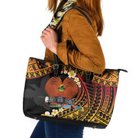 Melanesian Papua New Guinea Leather Tote Bag Plumeria Bird of Paradise Tribal LT9 Red - Polynesian Pride