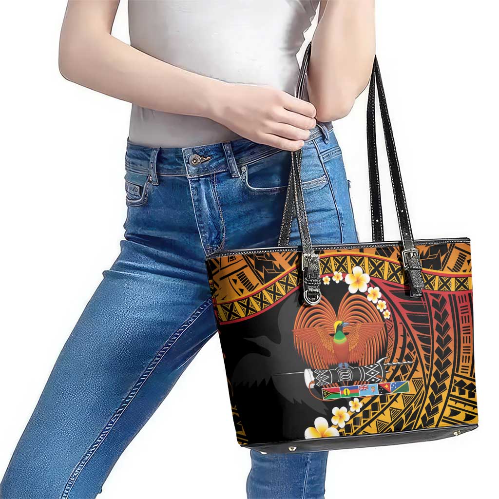 Melanesian Papua New Guinea Leather Tote Bag Plumeria Bird of Paradise Tribal LT9 - Polynesian Pride
