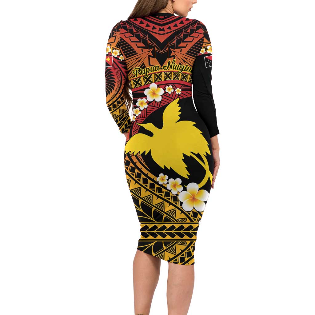 Melanesian Papua New Guinea Long Sleeve Bodycon Dress Plumeria Bird of Paradise Tribal LT9 - Polynesian Pride