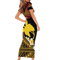 Melanesian Papua New Guinea Short Sleeve Bodycon Dress Plumeria Bird of Paradise Tribal LT9 - Polynesian Pride