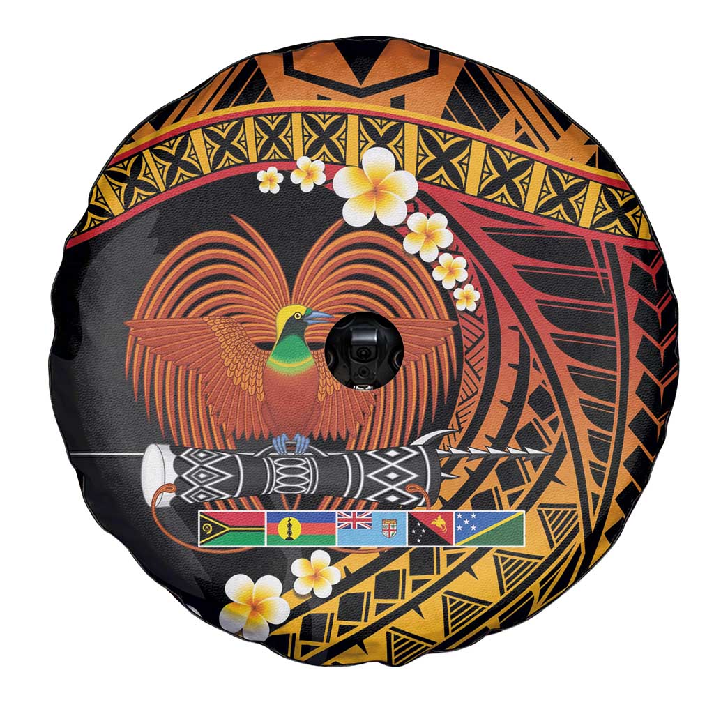 Melanesian Papua New Guinea Spare Tire Cover Plumeria Bird of Paradise Tribal LT9 - Polynesian Pride