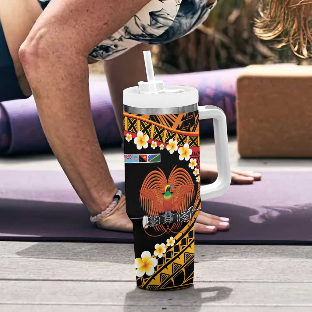 Melanesian Papua New Guinea Tumbler With Handle Plumeria Bird of Paradise Tribal LT9 - Polynesian Pride