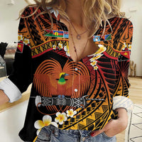 Melanesian Papua New Guinea Women Casual Shirt Plumeria Bird of Paradise Tribal LT9 Female Red - Polynesian Pride