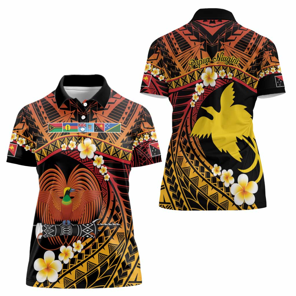 Melanesian Papua New Guinea Women Polo Shirt Plumeria Bird of Paradise Tribal LT9 - Polynesian Pride