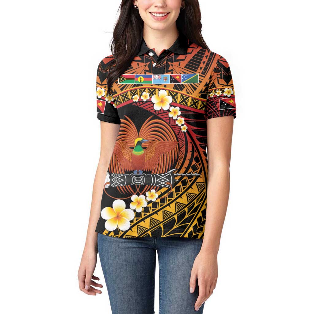 Melanesian Papua New Guinea Women Polo Shirt Plumeria Bird of Paradise Tribal LT9 - Polynesian Pride