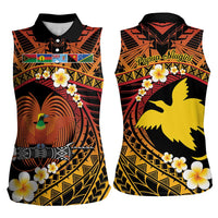 Melanesian Papua New Guinea Women Sleeveless Polo Shirt Plumeria Bird of Paradise Tribal