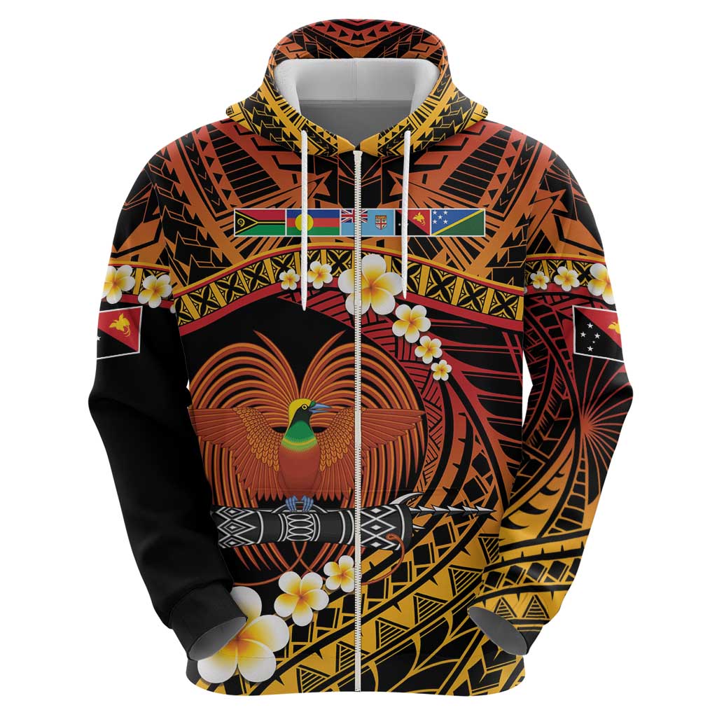 Melanesian Papua New Guinea Zip Hoodie Plumeria Bird of Paradise Tribal LT9 - Polynesian Pride