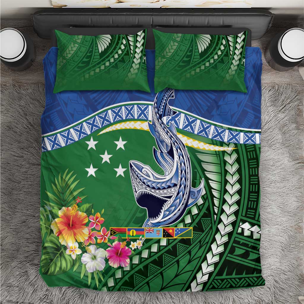 Melanesian Solomon Islands Bedding Set Tropical Shark Tattoo LT9 Blue - Polynesian Pride