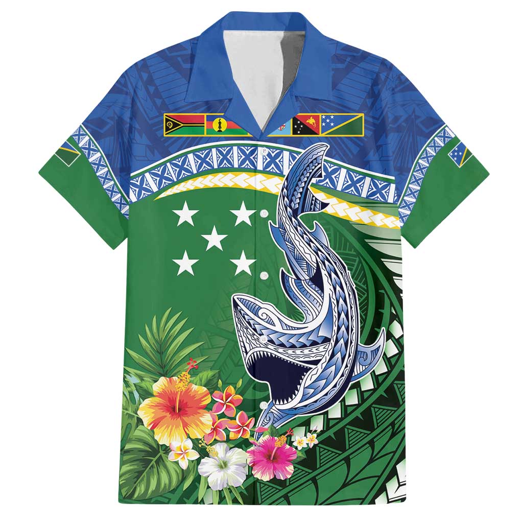 Melanesian Solomon Islands Family Matching Long Sleeve Bodycon Dress and Hawaiian Shirt Tropical Shark Tattoo LT9 Dad's Shirt - Short Sleeve Blue - Polynesian Pride