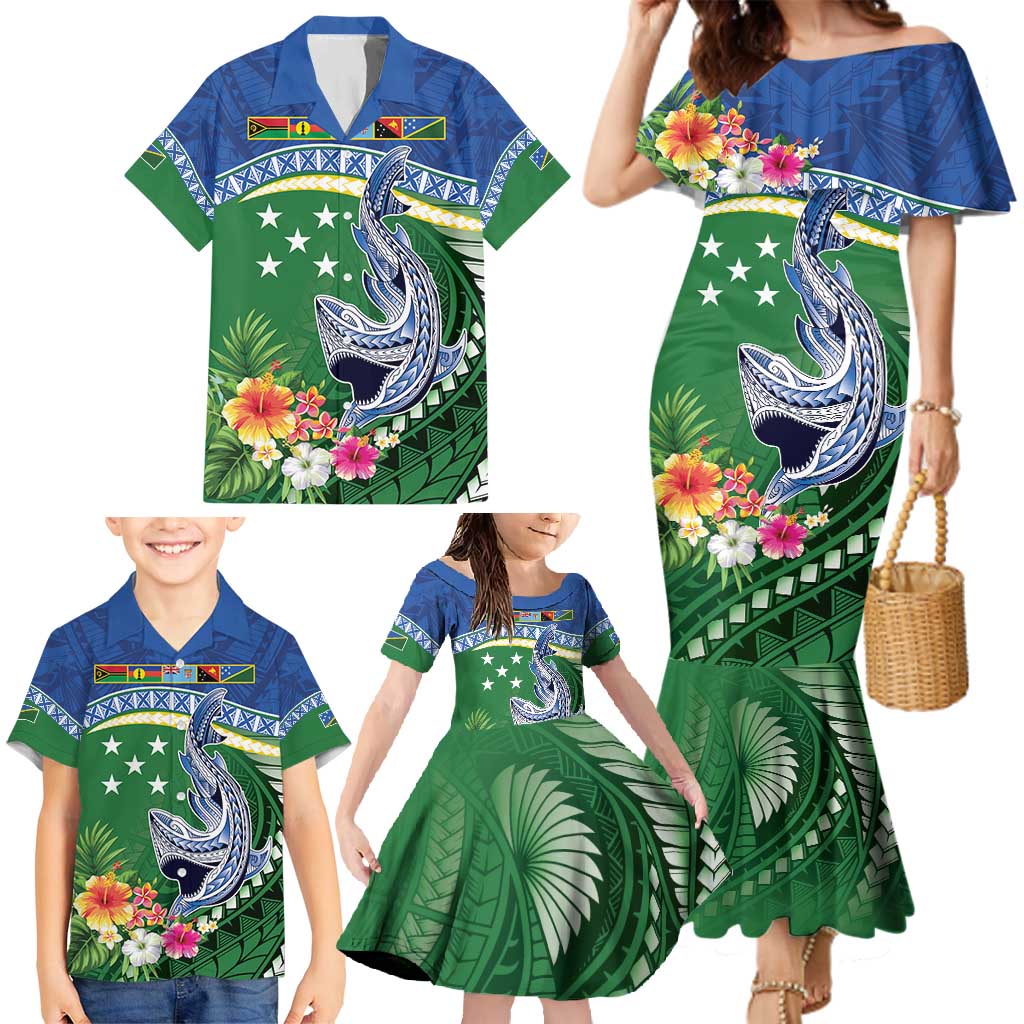 Melanesian Solomon Islands Family Matching Mermaid Dress and Hawaiian Shirt Tropical Shark Tattoo LT9 - Polynesian Pride