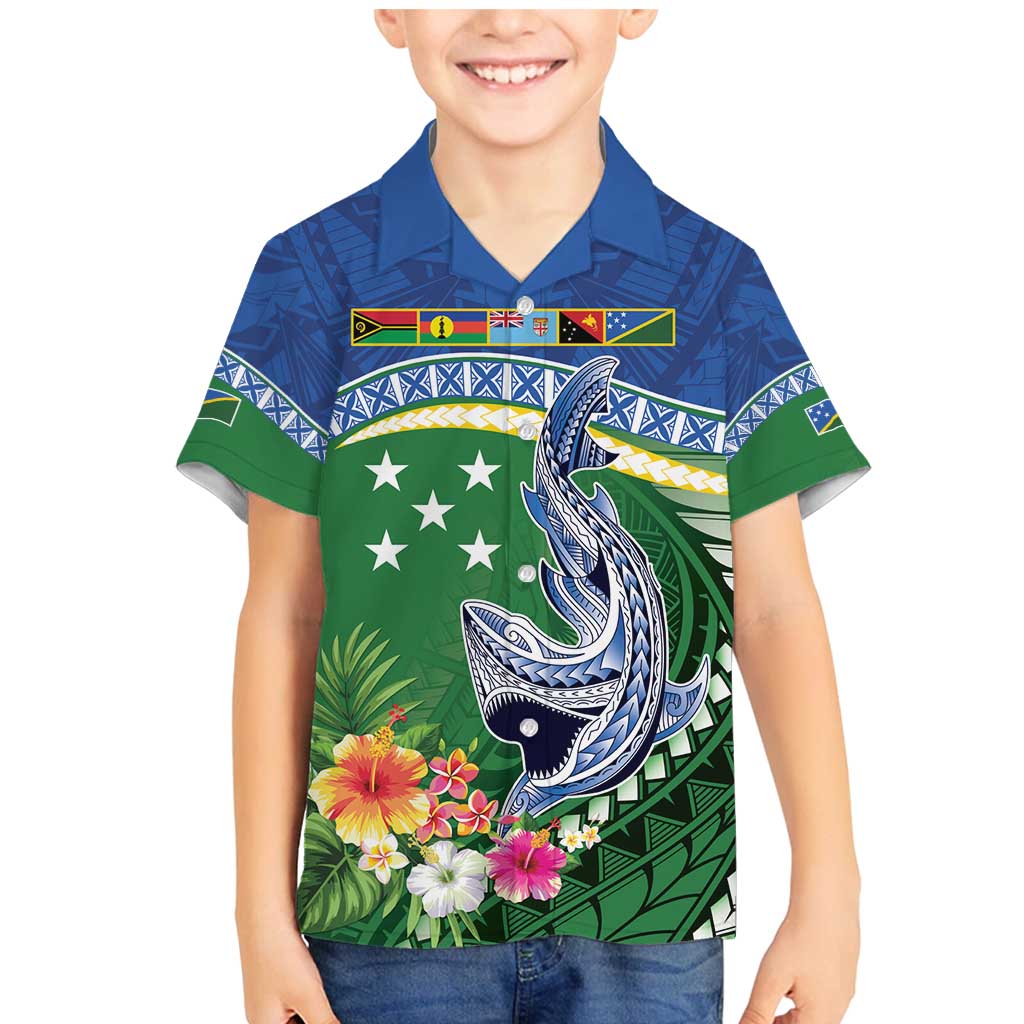 Melanesian Solomon Islands Family Matching Mermaid Dress and Hawaiian Shirt Tropical Shark Tattoo LT9 Son's Shirt Blue - Polynesian Pride