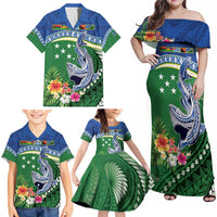 Melanesian Solomon Islands Family Matching Off Shoulder Maxi Dress and Hawaiian Shirt Tropical Shark Tattoo LT9 - Polynesian Pride
