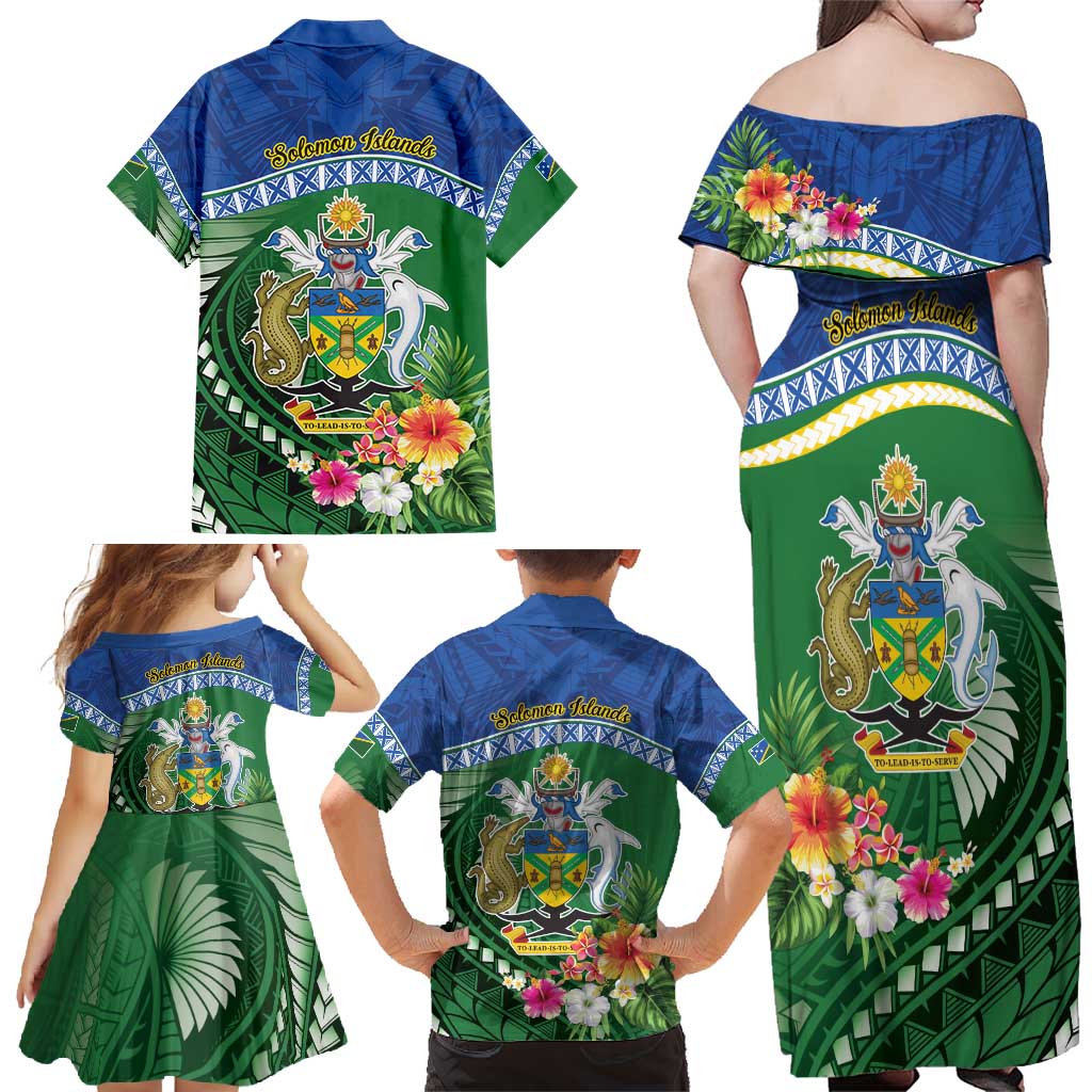 Melanesian Solomon Islands Family Matching Off Shoulder Maxi Dress and Hawaiian Shirt Tropical Shark Tattoo LT9 - Polynesian Pride