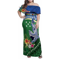 Melanesian Solomon Islands Family Matching Off Shoulder Maxi Dress and Hawaiian Shirt Tropical Shark Tattoo LT9 Mom's Dress Blue - Polynesian Pride