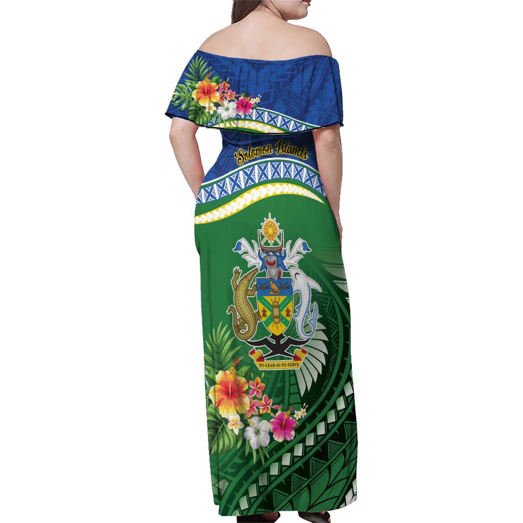 Melanesian Solomon Islands Family Matching Off Shoulder Maxi Dress and Hawaiian Shirt Tropical Shark Tattoo LT9 - Polynesian Pride