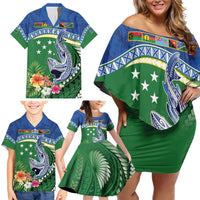 Melanesian Solomon Islands Family Matching Off Shoulder Short Dress and Hawaiian Shirt Tropical Shark Tattoo LT9 - Polynesian Pride