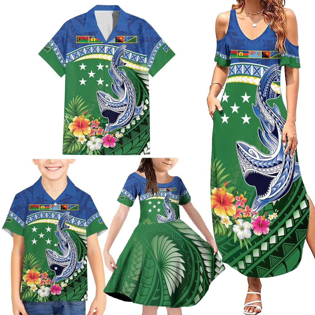 Melanesian Solomon Islands Family Matching Summer Maxi Dress and Hawaiian Shirt Tropical Shark Tattoo LT9 - Polynesian Pride