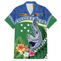 Melanesian Solomon Islands Family Matching Tank Maxi Dress and Hawaiian Shirt Tropical Shark Tattoo LT9 Dad's Shirt - Short Sleeve Blue - Polynesian Pride