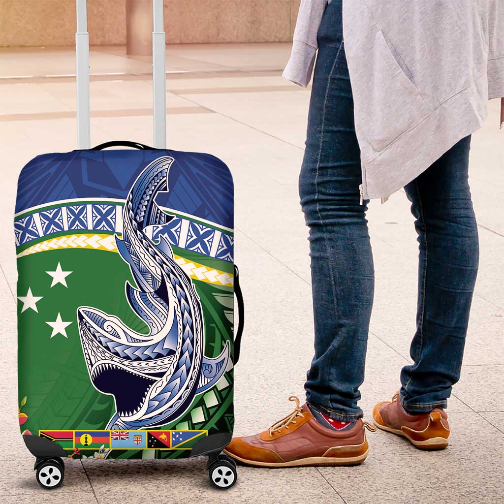 Melanesian Solomon Islands Luggage Cover Tropical Shark Tattoo LT9 Blue - Polynesian Pride