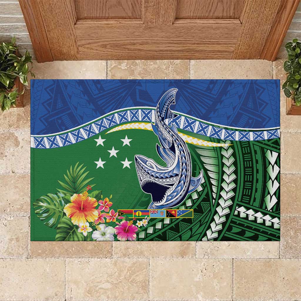 Melanesian Solomon Islands Rubber Doormat Tropical Shark Tattoo LT9 Blue - Polynesian Pride