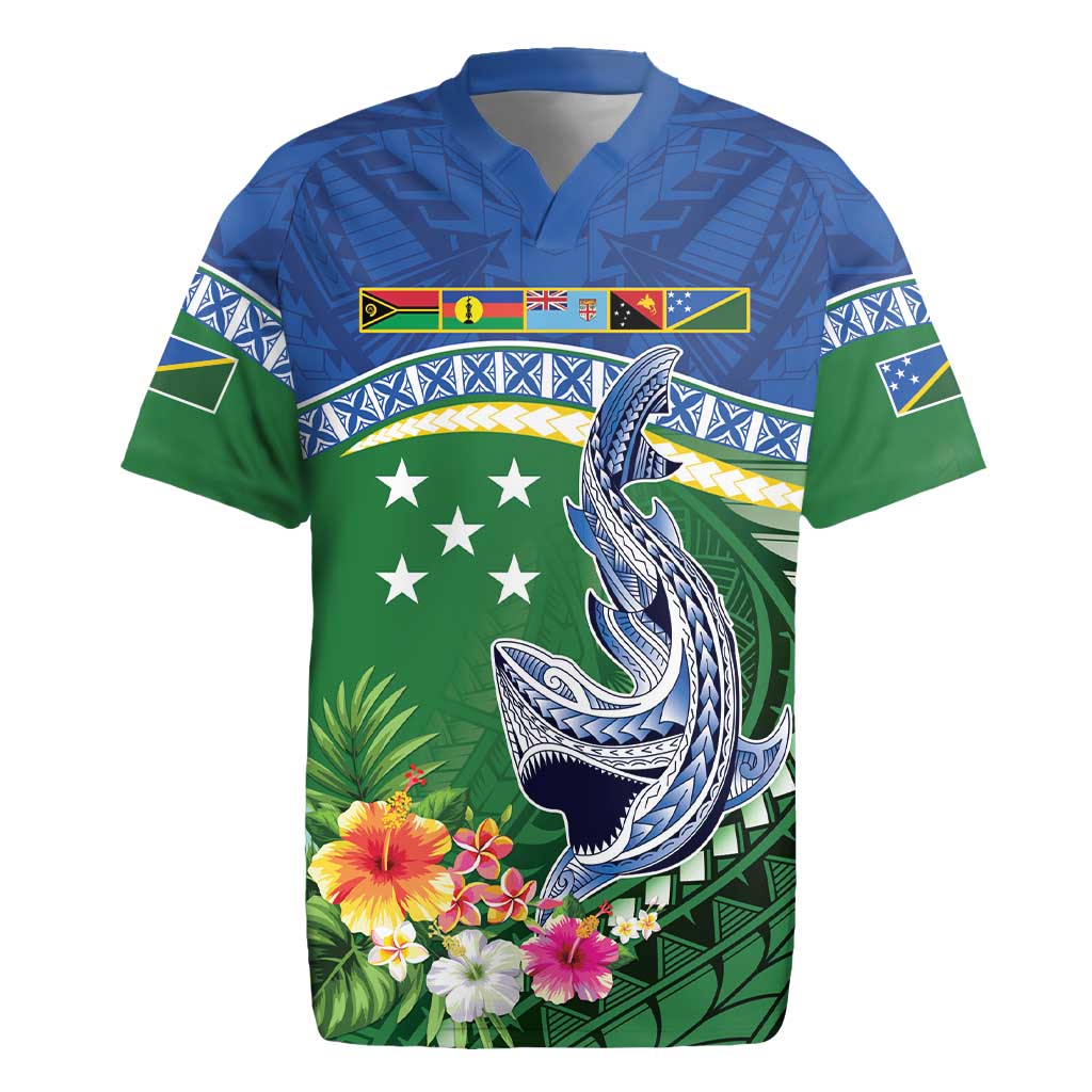 Melanesian Solomon Islands Rugby Jersey Tropical Shark Tattoo LT9 Blue - Polynesian Pride