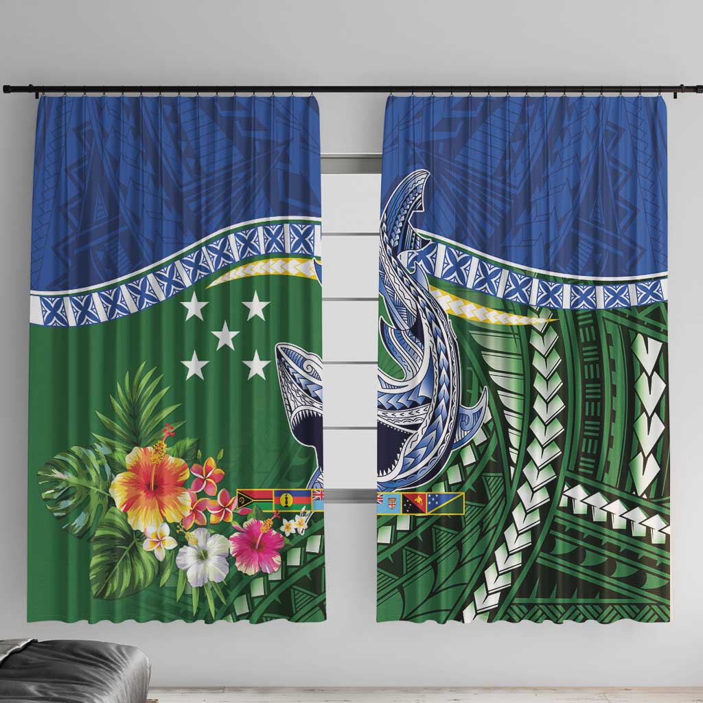 Melanesian Solomon Islands Window Curtain Tropical Shark Tattoo LT9 With Hooks Blue - Polynesian Pride