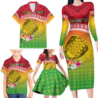 Melanesian Ni-Vanuatu Family Matching Long Sleeve Bodycon Dress and Hawaiian Shirt Sea Turtle with Sand Drawing Pattern LT9 - Polynesian Pride