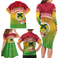 Melanesian Ni-Vanuatu Family Matching Long Sleeve Bodycon Dress and Hawaiian Shirt Sea Turtle with Sand Drawing Pattern LT9 - Polynesian Pride