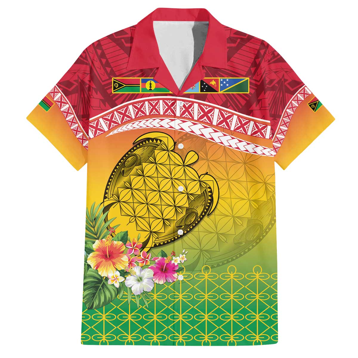 Melanesian Ni-Vanuatu Family Matching Off The Shoulder Long Sleeve Dress and Hawaiian Shirt Sea Turtle with Sand Drawing Pattern LT9 Dad's Shirt - Short Sleeve Reggae - Polynesian Pride