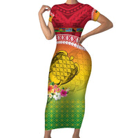 Melanesian Ni-Vanuatu Family Matching Short Sleeve Bodycon Dress and Hawaiian Shirt Sea Turtle with Sand Drawing Pattern LT9 Mom's Dress Reggae - Polynesian Pride