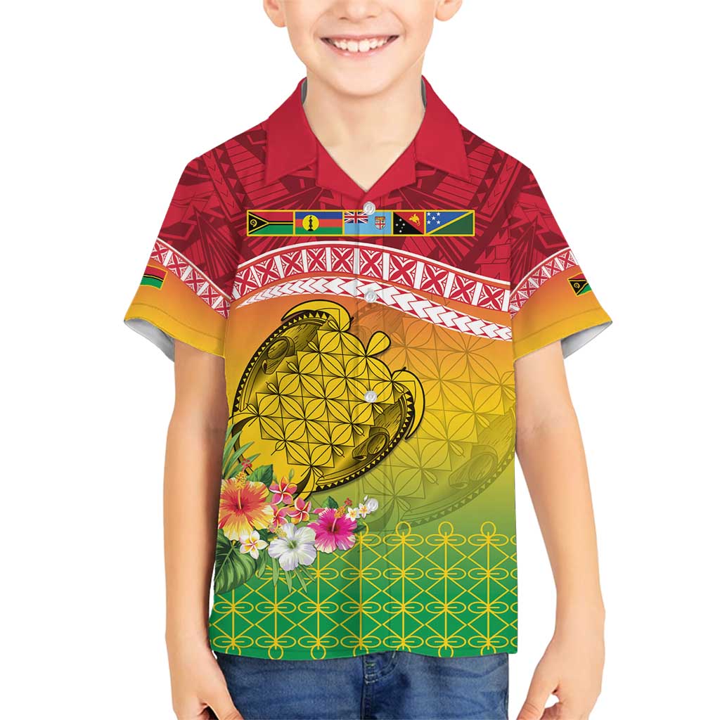 Melanesian Ni-Vanuatu Family Matching Summer Maxi Dress and Hawaiian Shirt Sea Turtle with Sand Drawing Pattern