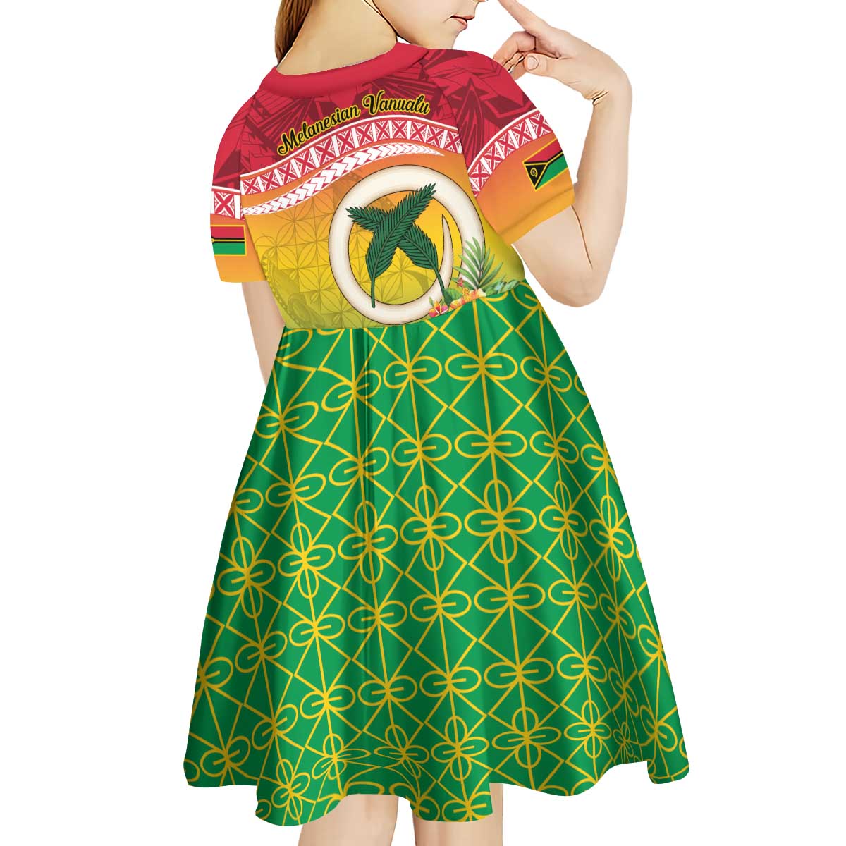 Melanesian Ni-Vanuatu Kid Short Sleeve Dress Sea Turtle with Sand Drawing Pattern