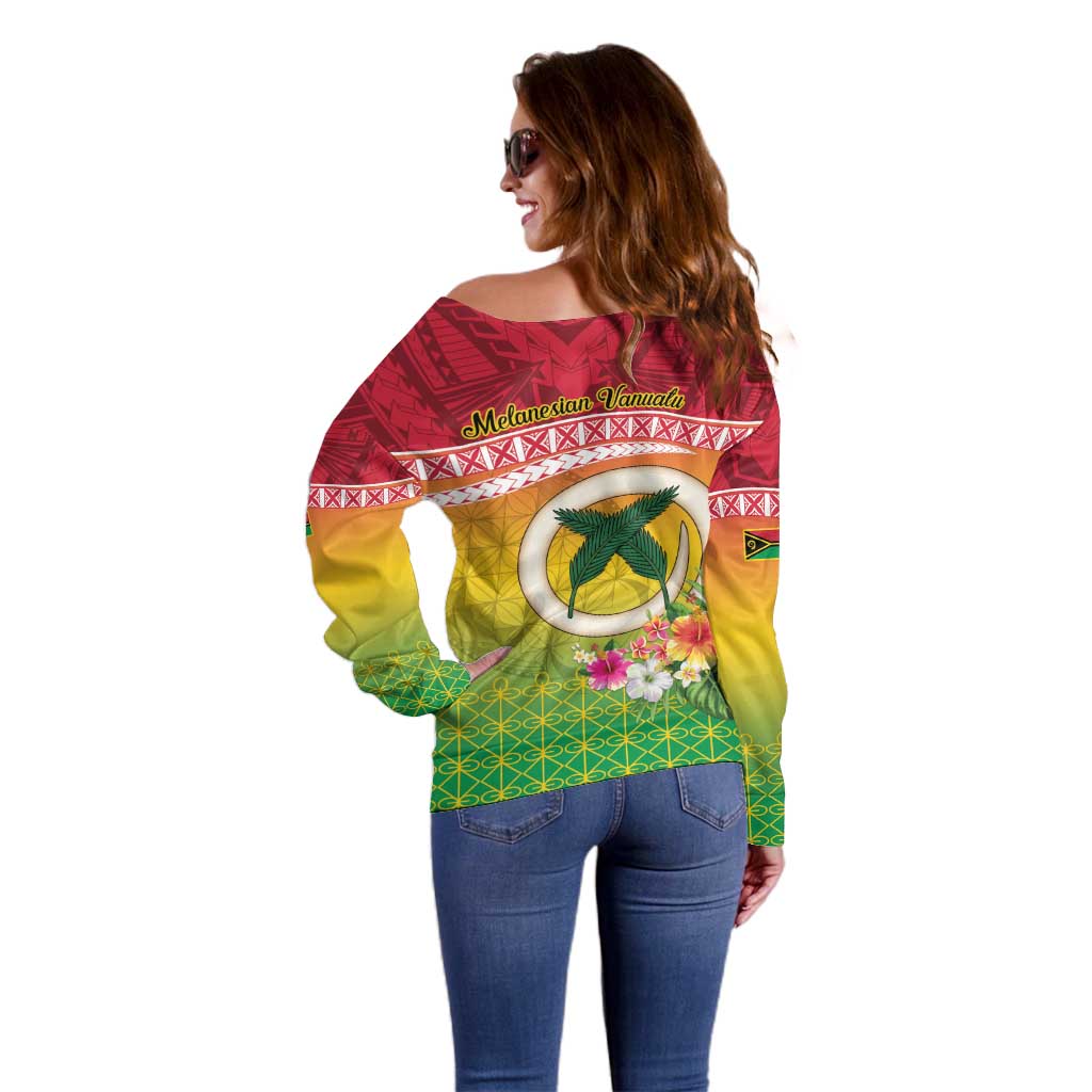 Melanesian Ni-Vanuatu Off Shoulder Sweater Sea Turtle with Sand Drawing Pattern