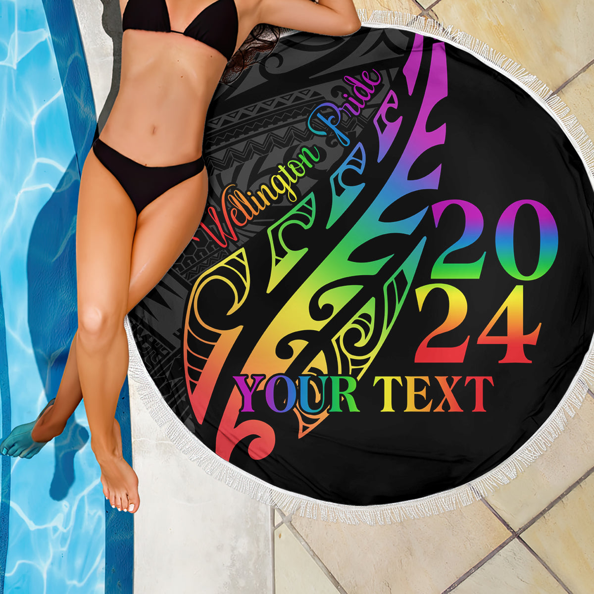 Personalised New Zealand Wellington Pride Beach Blanket Maori Fern with Pride Flag 2024