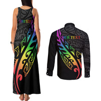 Personalised New Zealand Wellington Pride Couples Matching Tank Maxi Dress and Long Sleeve Button Shirt Maori Fern with Pride Flag 2024 LT9 - Polynesian Pride