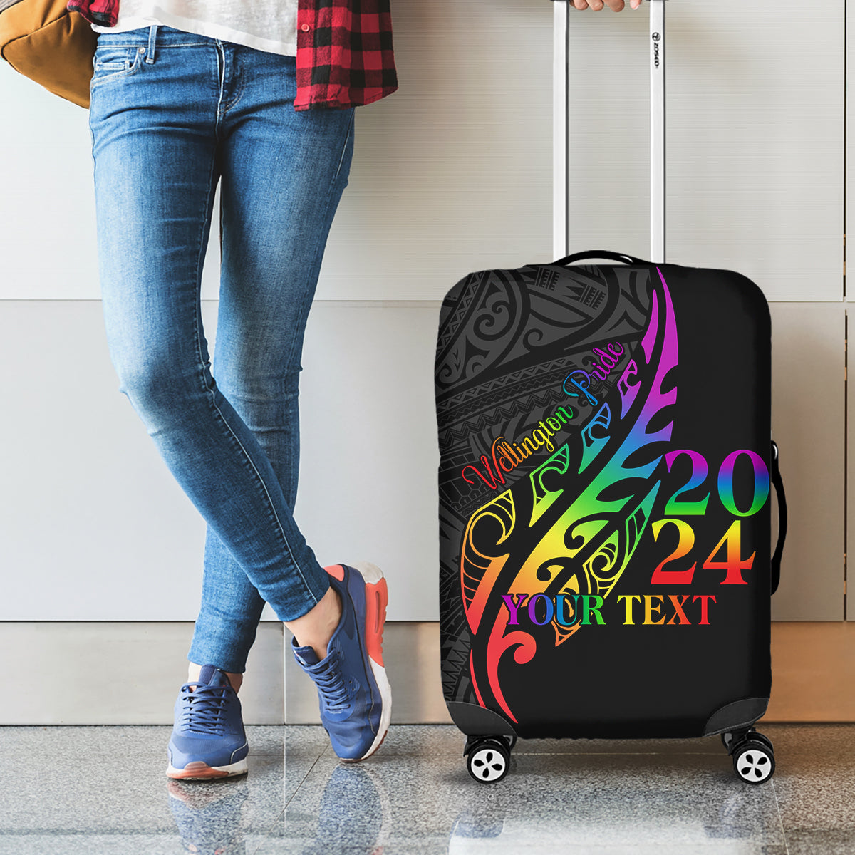 Personalised New Zealand Wellington Pride Luggage Cover Maori Fern with Pride Flag 2024