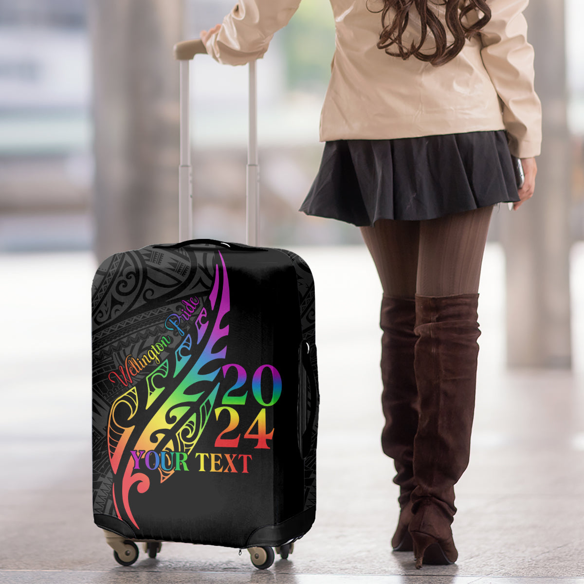 Personalised New Zealand Wellington Pride Luggage Cover Maori Fern with Pride Flag 2024
